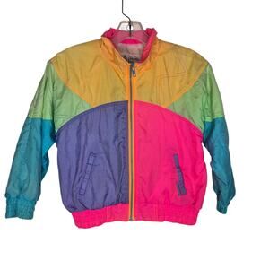 Vintage 80s Kids London Fog Windbreaker Jacket Neon Colorblock Nostalgia Large